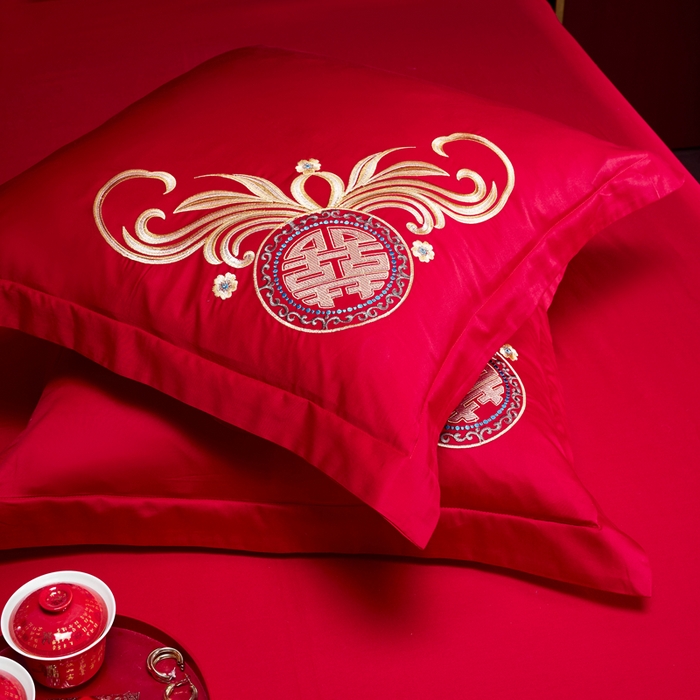 91家纺网 家纺一手货源 找家纺 慕她家纺 2025新款慕她婚庆四件套全棉纯棉结婚刺绣花多件套六八十床品 吉祥龙凤