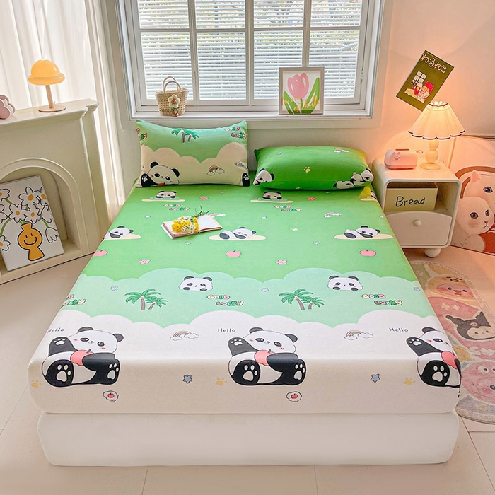 91家纺网 家纺一手货源 找家纺 晓时候2025新款老粗布床笠凉席 熊猫假日