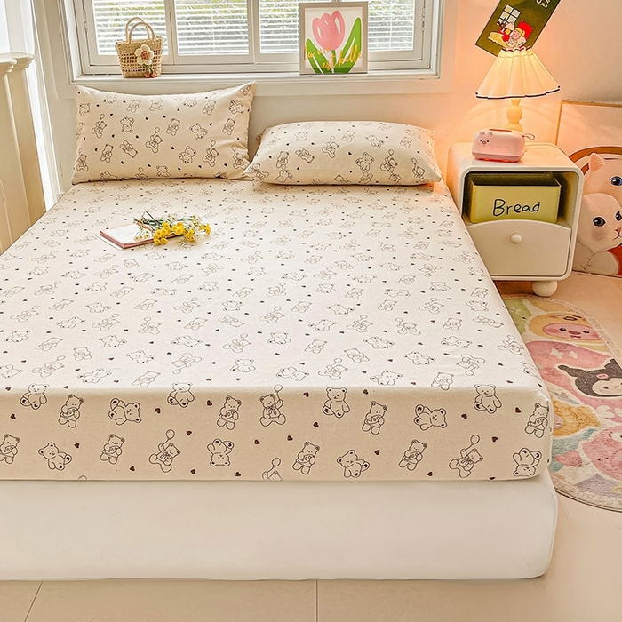 91家纺网 家纺一手货源 找家纺 晓时候2025新款老粗布床笠凉席 绅士小熊