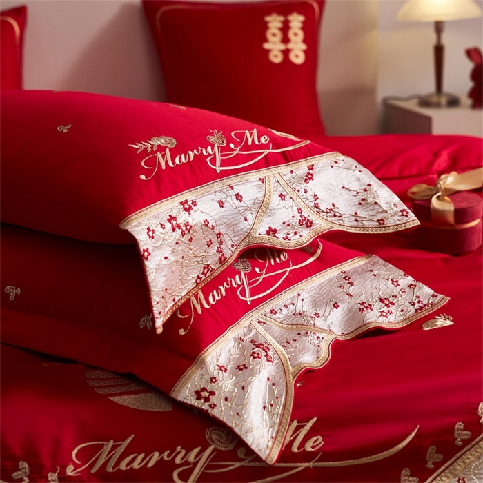 91家纺网 家纺一手货源 找家纺 （总）宏羽纺家纺2025新款13372全棉全工艺喷气四件套-最美嫁衣