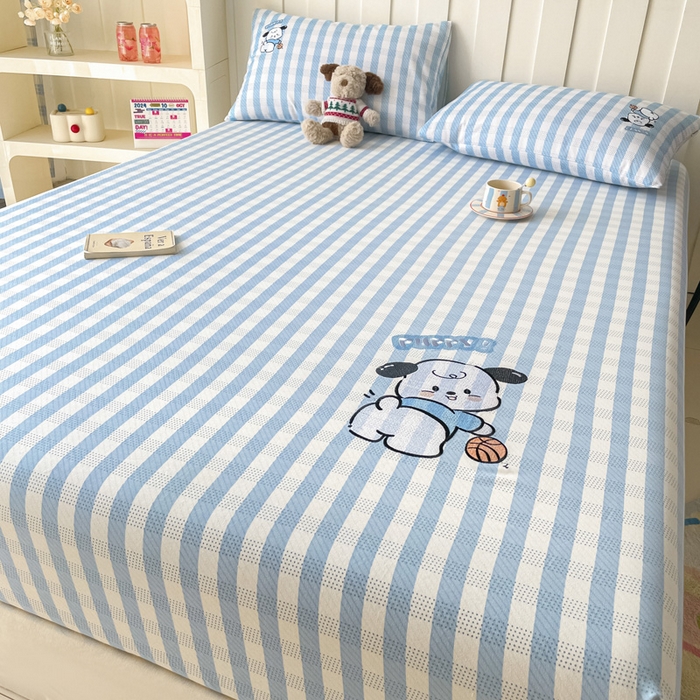 91家纺网 家纺一手货源 找家纺 雅居纺家纺 2025春夏新款全棉纯棉绣花A类老粗布单床笠床笠单件 篮球小狗