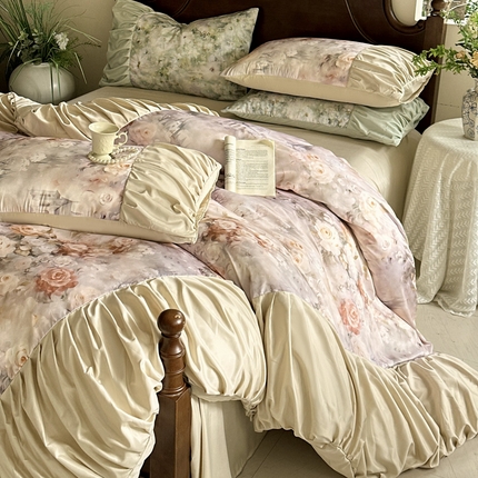 91家纺网 家纺一手货源 找家纺 （总）艾米家居 2025新款A类天丝棉冰丝法式花边褶皱款四件套