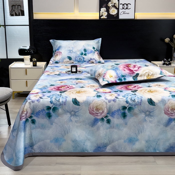 91家纺网 家纺一手货源 找家纺 许林 2025新款冰丝凉席床单款凉席三件套-盛夏