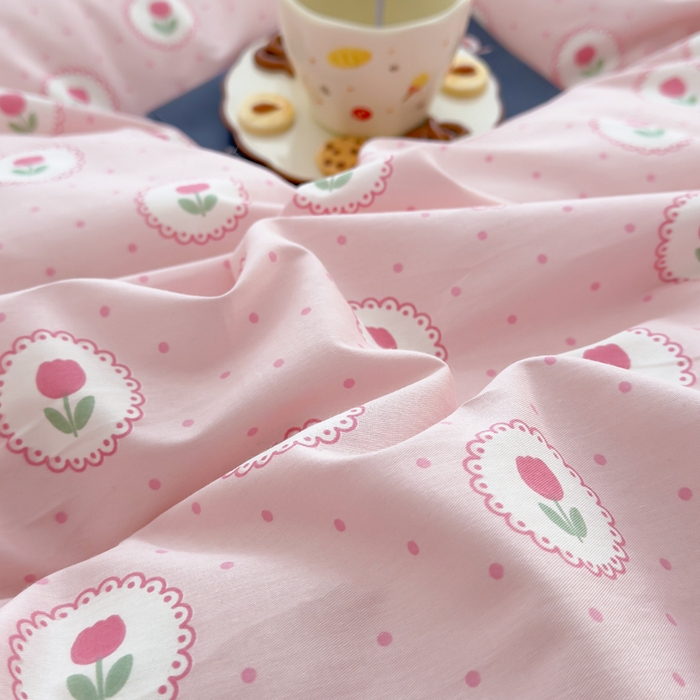 91家纺网 家纺一手货源 找家纺 花西夫人2025新款13372纯棉印花全棉四件套床单床笠款波点郁金香