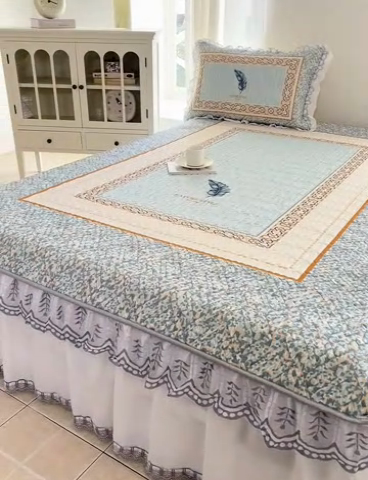 91家纺网 家纺一手货源 找家纺 麋兔 2025新款冰丝床裙乳胶凉席席子 羽茜