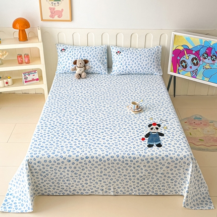 雅居纺家纺 2025春夏新款全棉纯棉绣花A类老粗布单床单床单单件 苹果熊猫