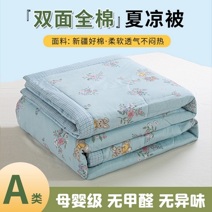 91家纺网 家纺一手货源 找家纺 沃尔居 2025新款双面全棉印花夏被可机洗小清新纯棉夏凉被薄被芯空调被子 雨汐