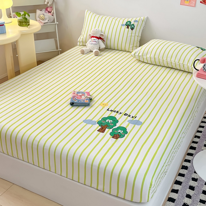 91家纺网 家纺一手货源 找家纺 雅居纺家纺 2025春夏新款全棉纯棉绣花A类老粗布单床笠床笠单件 老粗布-发财树