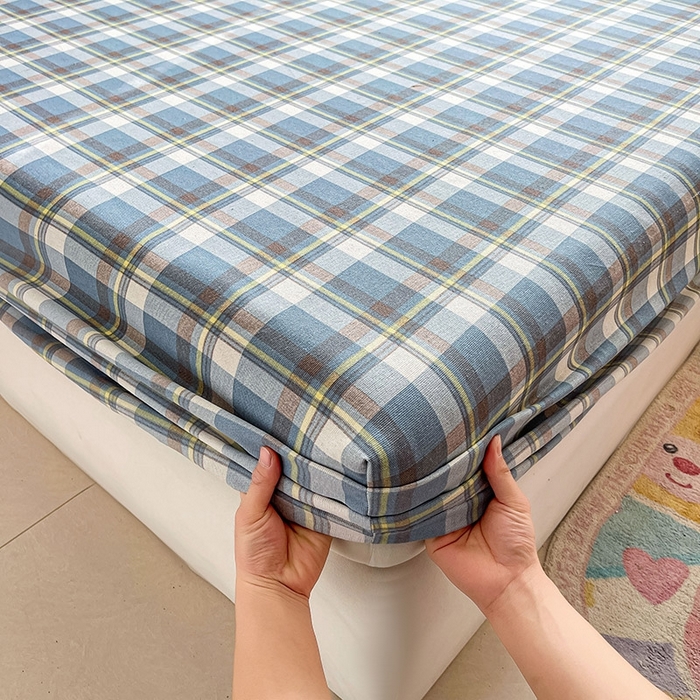 91家纺网 家纺一手货源 找家纺 晓时候2025新款老粗布床笠凉席 简兮蓝