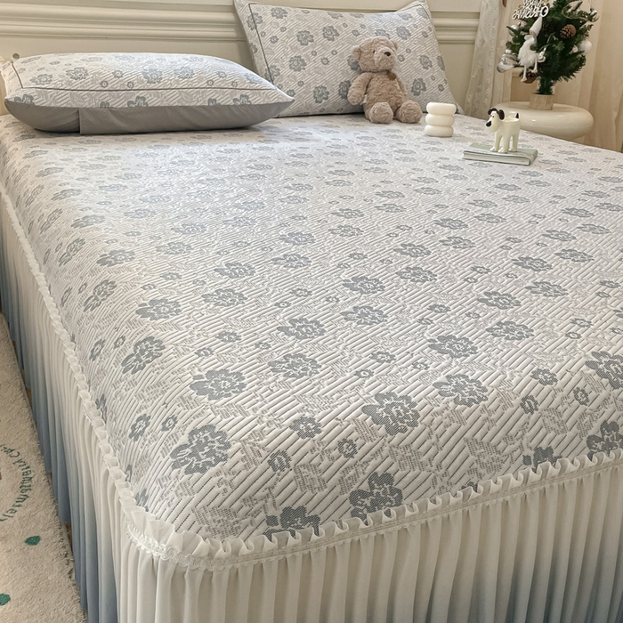 91家纺网 家纺一手货源 找家纺 雅居纺家纺 2025新款加厚三明治底床裙款凉感席 梦幻-蓝