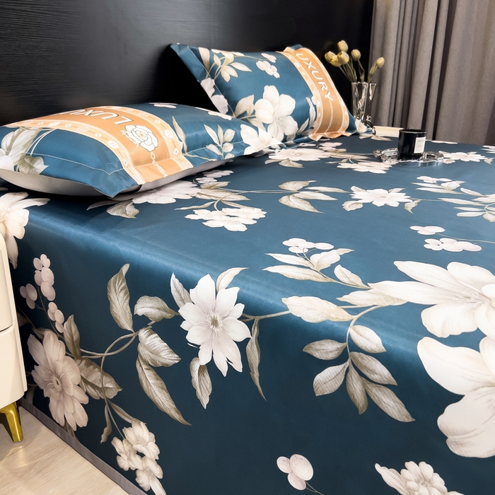 91家纺网 家纺一手货源 找家纺 许林 2025新款冰丝凉席床单款凉席三件套-郁金香