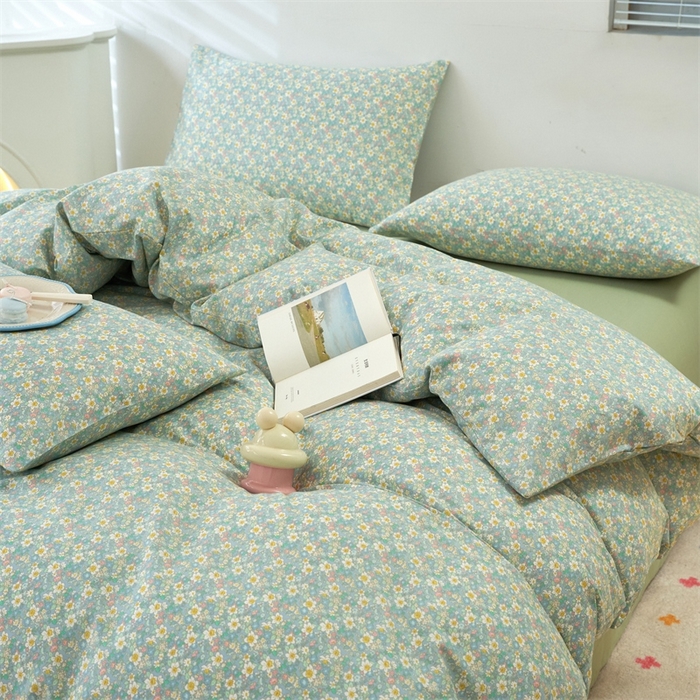 91家纺网 家纺一手货源 找家纺 花西夫人2025新款13372纯棉印花全棉四件套床单床笠款花吟绿