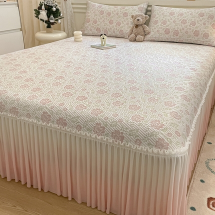 雅居纺家纺 2025新款加厚三明治底床裙款凉感席 梦幻-粉