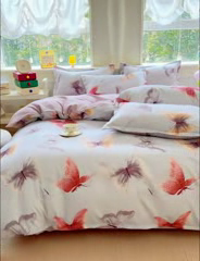 91家纺网 家纺一手货源 找家纺 佑佳家纺 2025年新款铂金棉芦荟棉学生三件套四件套 单被套 单枕套「支持定做各种尺寸」 五彩蝶