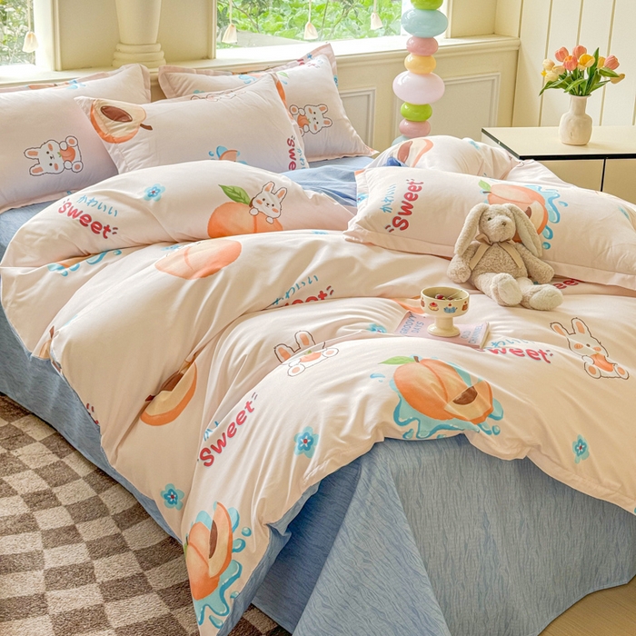 91家纺网 家纺一手货源 找家纺 佑佳家纺 2025年新款铂金棉芦荟棉学生三件套四件套 单被套 单枕套「支持定做各种尺寸」 兔兔桃桃