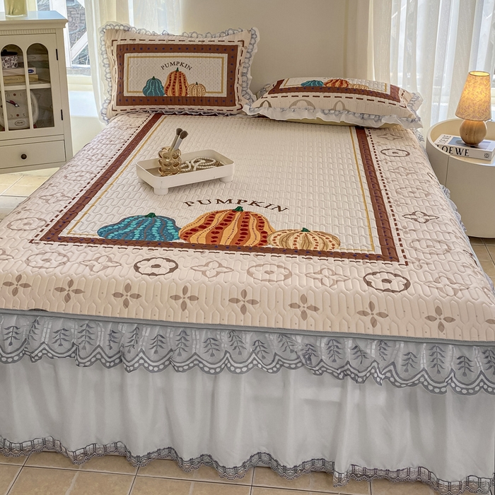 91家纺网 家纺一手货源 找家纺 麋兔 2025新款冰丝床裙乳胶凉席席子 南瓜