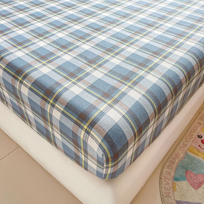 91家纺网 家纺一手货源 找家纺 晓时候2025新款老粗布床笠凉席 简兮蓝