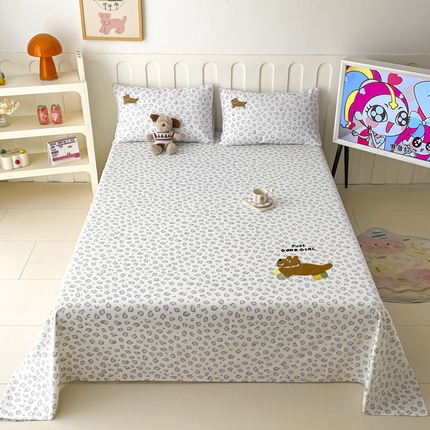 雅居纺家纺 2025春夏新款全棉纯棉绣花A类老粗布单床单床单单件 奔跑小狗