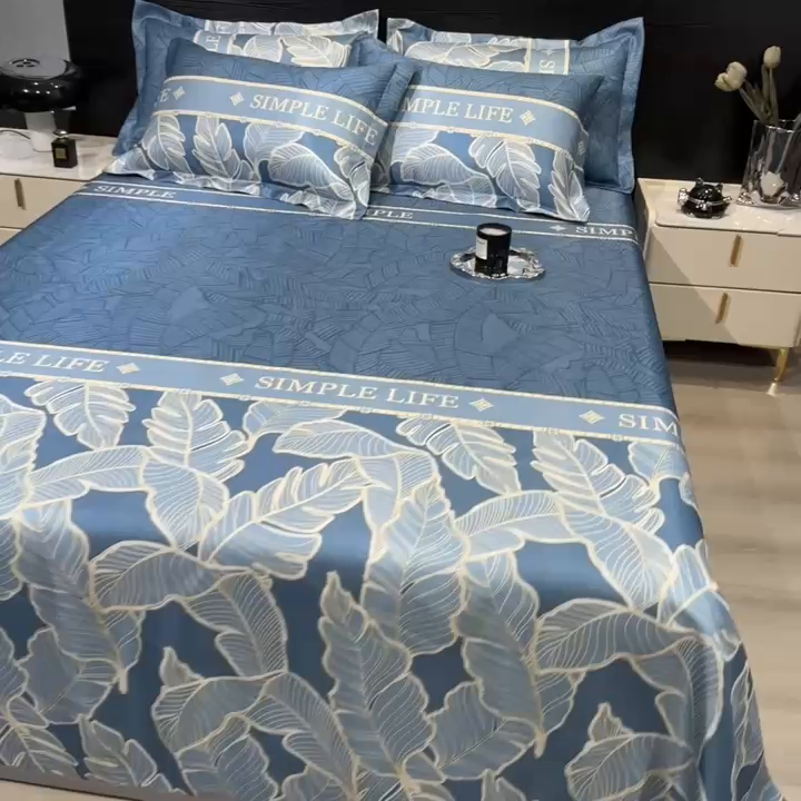 91家纺网 家纺一手货源 找家纺 许林家纺  2025新款冰丝凉席床单款凉席三件套 天堂鸟