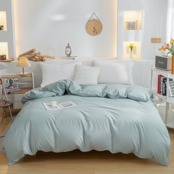 91家纺网 家纺一手货源 找家纺 2025新款全棉双拼水洗棉四件套 双拼-繁星蓝