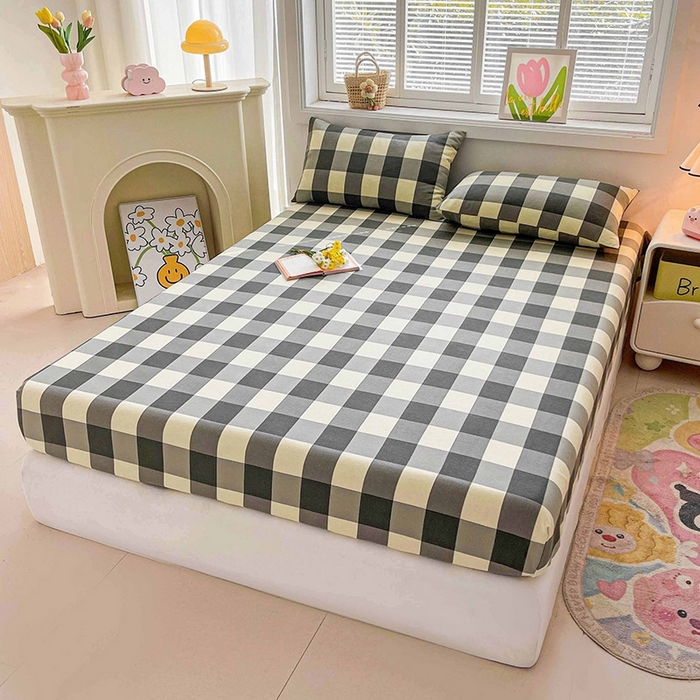 91家纺网 家纺一手货源 找家纺 晓时候2025新款老粗布床笠凉席 黑白格