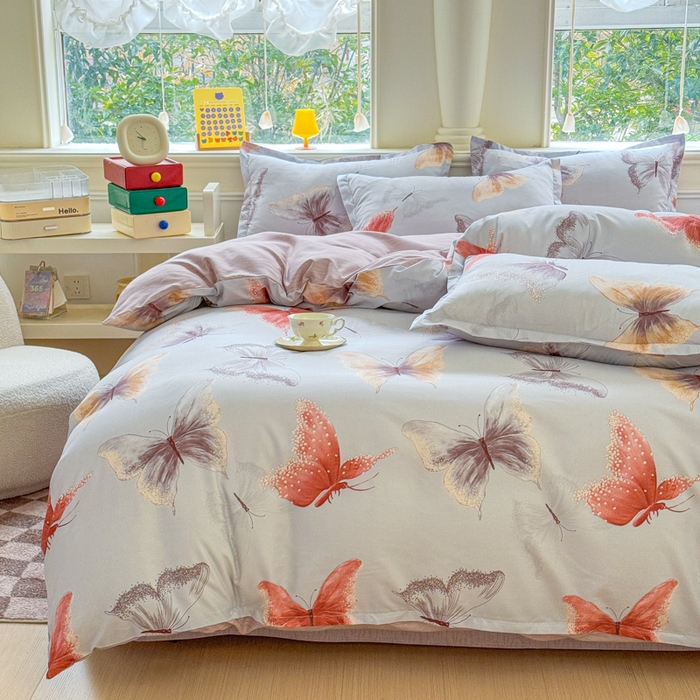 91家纺网 家纺一手货源 找家纺 佑佳家纺 2025年新款铂金棉芦荟棉学生三件套四件套 单被套 单枕套「支持定做各种尺寸」 五彩蝶