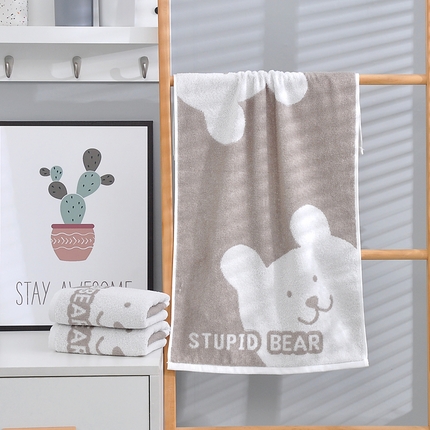 悦然毛巾被 2025新款全棉纯棉学生儿童毛巾 可爱熊灰25x50cm-单条毛巾