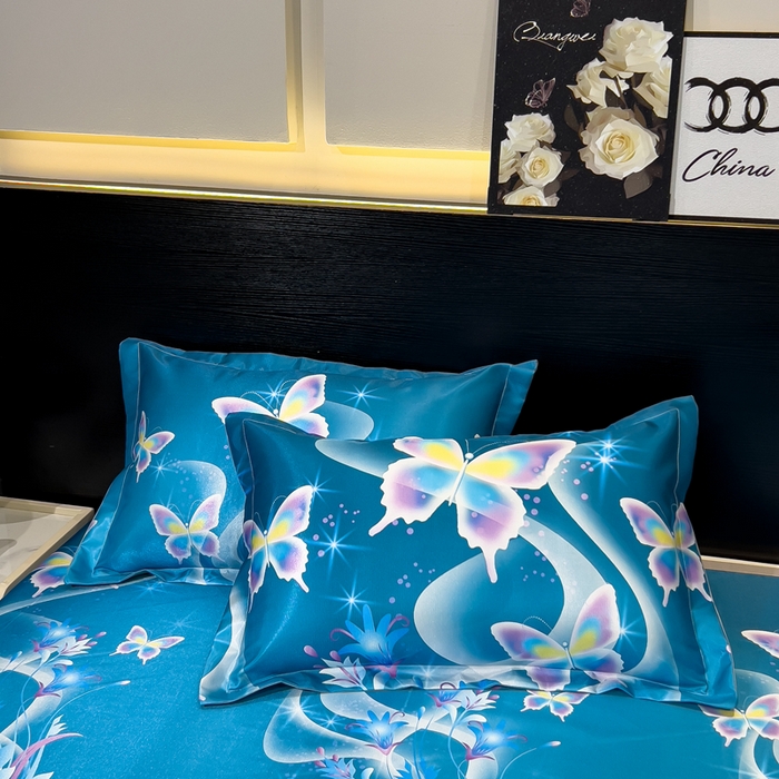 91家纺网 家纺一手货源 找家纺 许林 2025新款冰丝凉席床单款凉席三件套-蝶恋花香