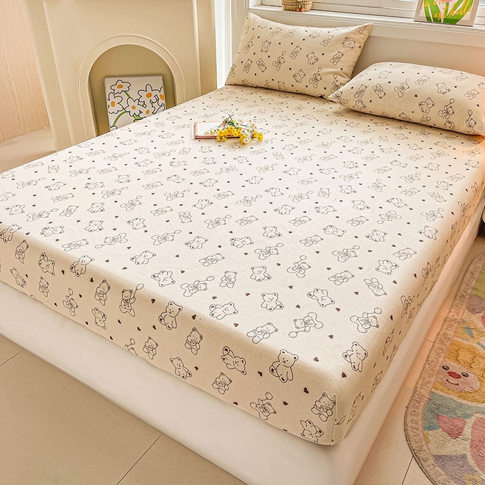 91家纺网 家纺一手货源 找家纺 晓时候2025新款老粗布床笠凉席 绅士小熊