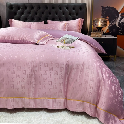 91家纺网 家纺一手货源 找家纺 经年 2025新款60S贡缎提花水洗真丝冰丝天丝四件套直播爆款 巴格莉-玉粉