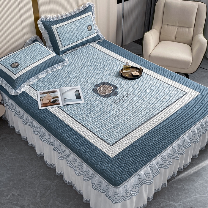 91家纺网 家纺一手货源 找家纺 麋兔 2025新款冰丝床裙乳胶凉席席子 香奇朵