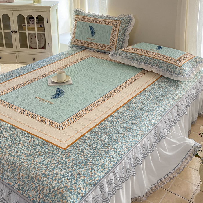 91家纺网 家纺一手货源 找家纺 麋兔 2025新款冰丝床裙乳胶凉席席子 羽茜