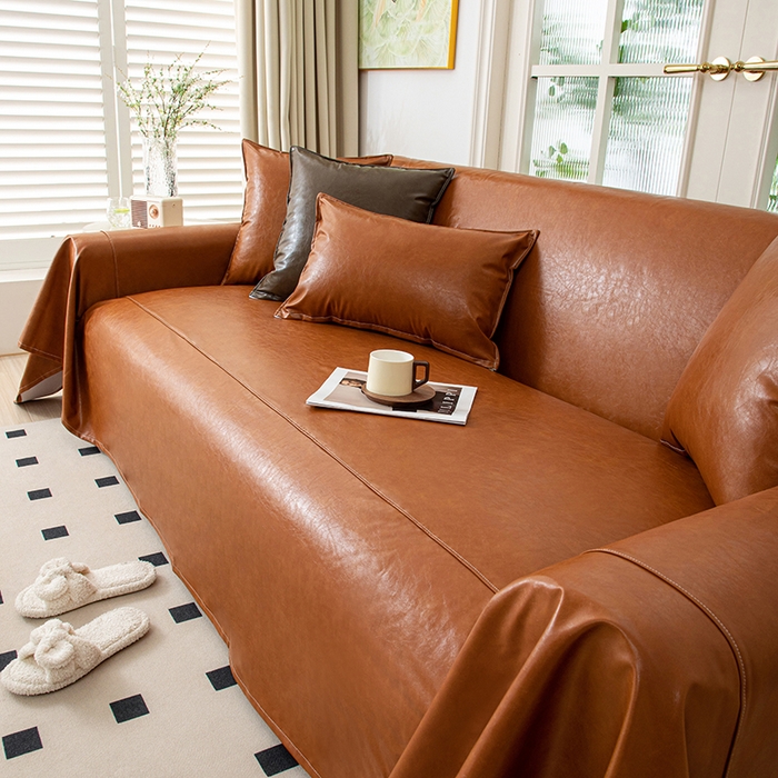 91家纺网 家纺一手货源 找家纺 沐沐家纺 2026新款油蜡皮沙发巾 橙色