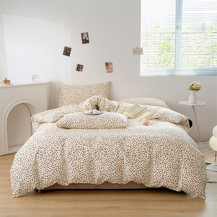 花西夫人2025新款13372纯棉印花全棉四件套床单床笠款波点-珍珠奶茶