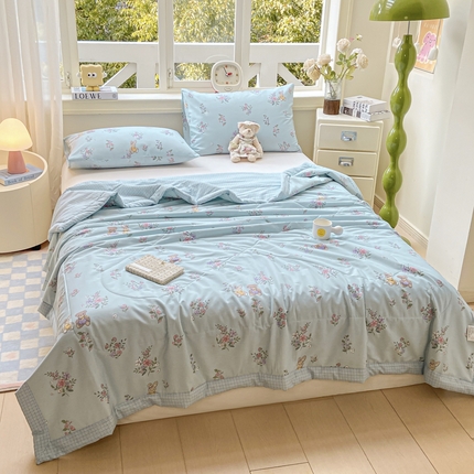 沃尔居 2025新款双面全棉印花夏被可机洗小清新纯棉夏凉被薄被芯空调被子 甜蜜约会
