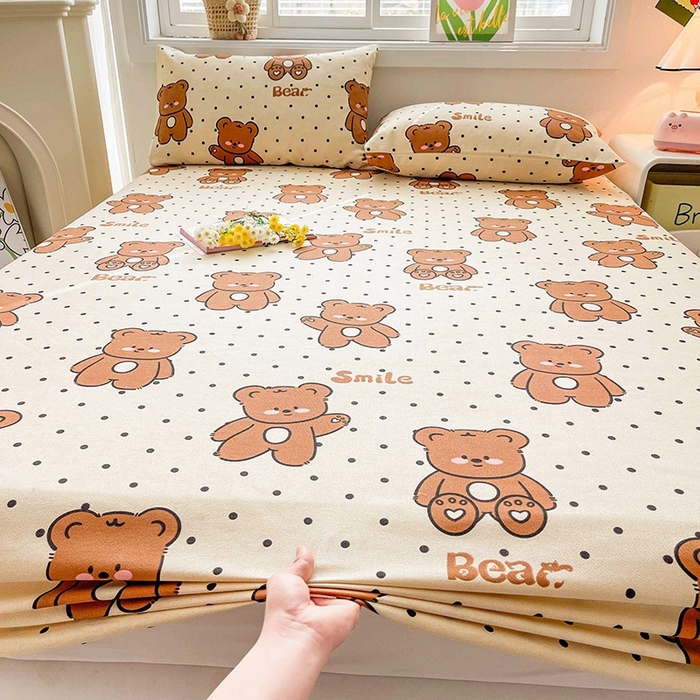 91家纺网 家纺一手货源 找家纺 晓时候2025新款老粗布床笠凉席 饼干熊