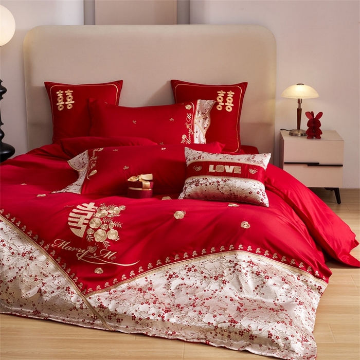 91家纺网 家纺一手货源 找家纺 （总）宏羽纺家纺2025新款13372全棉全工艺喷气四件套-最美嫁衣