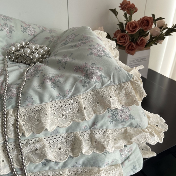 91家纺网 家纺一手货源 找家纺 莱豫2025新款法式纯棉夏被春秋被 花海绿