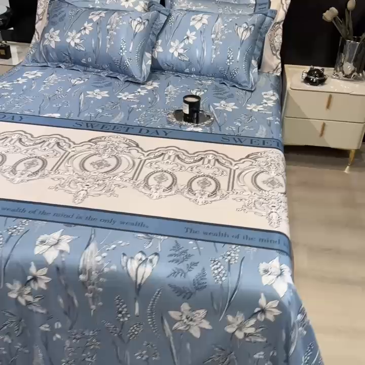 91家纺网 家纺一手货源 找家纺 许林 2025新款冰丝凉席床单款凉席三件套-观夏