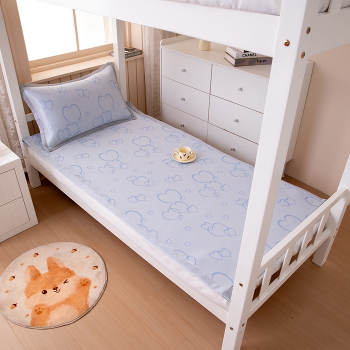 91家纺网 家纺一手货源 找家纺 凌云 2025新款学生宿舍提花凉感冰丝席 心海-蓝