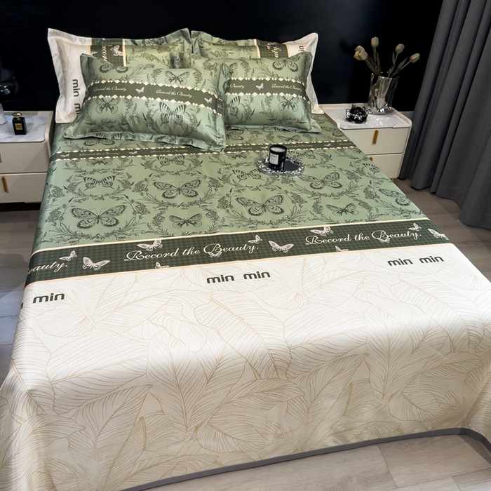 91家纺网 家纺一手货源 找家纺 许林 2025新款冰丝凉席床单款凉席三件套-爱与蝶