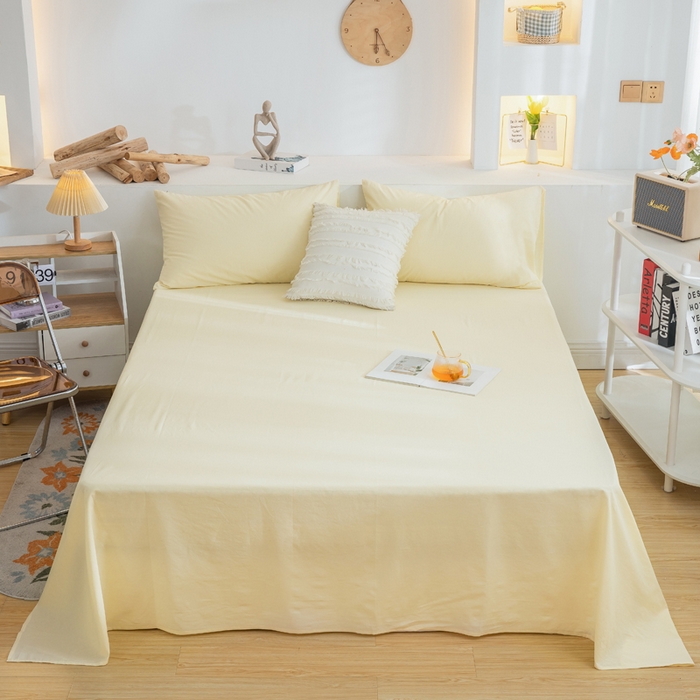 91家纺网 家纺一手货源 找家纺 2025新款全棉双拼水洗棉四件套 双拼-奶黄