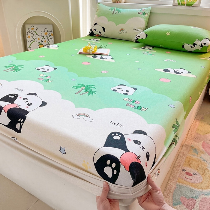 91家纺网 家纺一手货源 找家纺 晓时候2025新款老粗布床笠凉席 熊猫假日