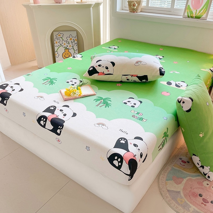 91家纺网 家纺一手货源 找家纺 晓时候2025新款老粗布床笠凉席 熊猫假日