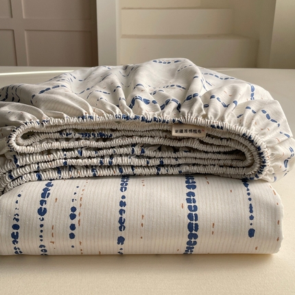 91家纺网 家纺一手货源 找家纺 雅居纺家纺 2025春夏新款全棉纯棉简约老粗布-单床笠 床笠单件凉席席 青春-蓝