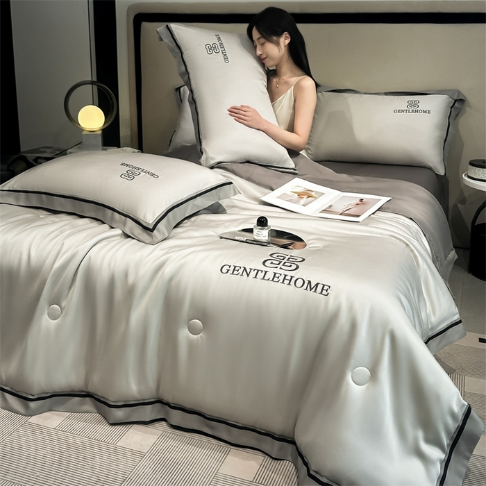 91家纺网 家纺一手货源 找家纺 笙意家纺2025新款水洗真丝夏被 威廉-山灰+中灰