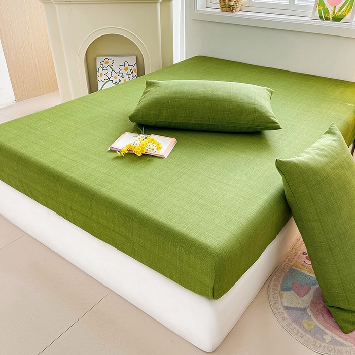 91家纺网 家纺一手货源 找家纺 晓时候2025新款老粗布床笠凉席 简约绿