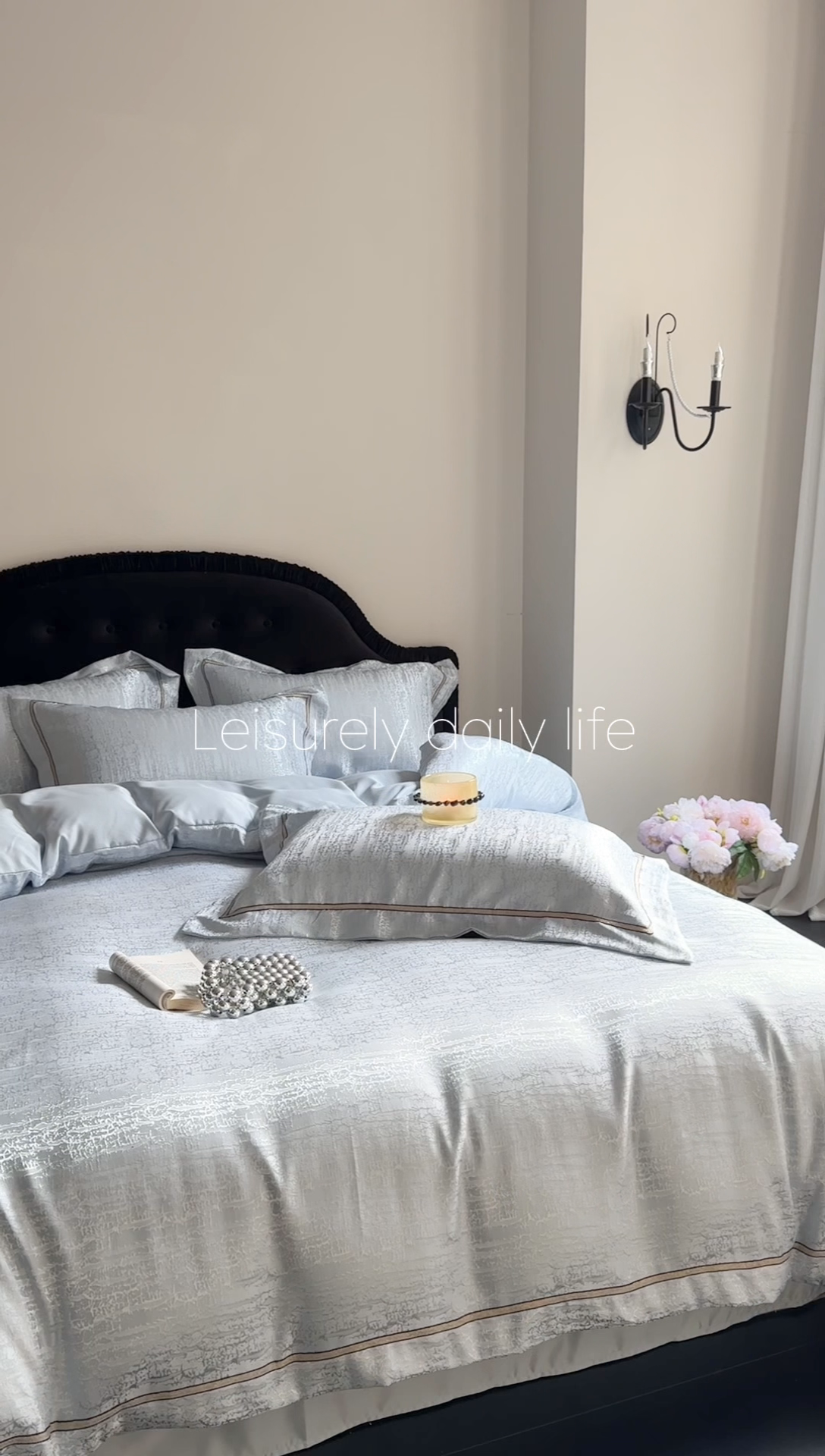 91家纺网 家纺一手货源 找家纺 优悦生活馆 2025新款冰丝亮丝提花四件套-白月光 水波蓝