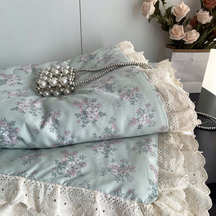91家纺网 家纺一手货源 找家纺 莱豫2025新款法式纯棉夏被春秋被 花海绿