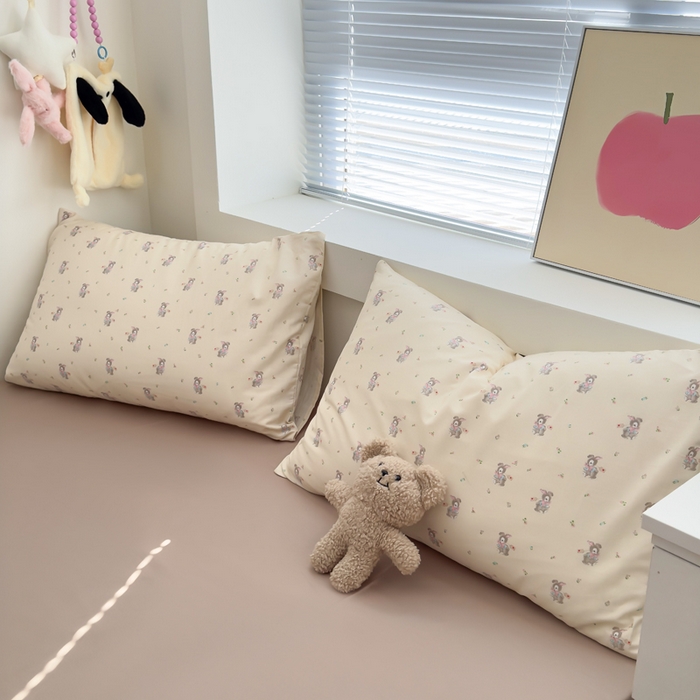 91家纺网 家纺一手货源 找家纺 花西夫人2025新款13372纯棉印花全棉四件套床单床笠款爱心小兔